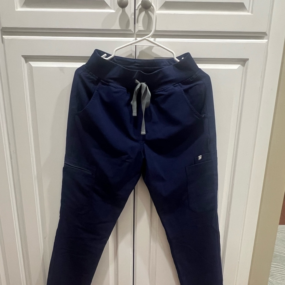 Women's petite small Dark Blue Joggers with Gray Drawstring